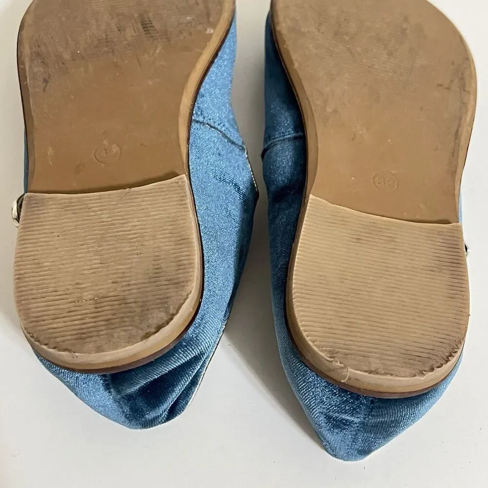 Mini Boden Blue Velvet Mary Jane Shoes Buckle Flats Girls Size 32 US 13.5